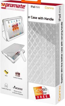 Promate Donna-Slim-line Leather Case with carrying handle for iPad mini-White