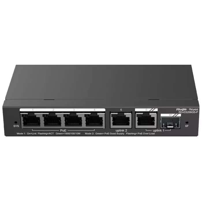 Reyee 6 Port Gigabit with 4 PoE 54W 1SFP Combo Port Smart Managed Swit