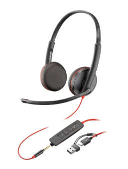 Poly Blackwire 3225 Stereo USB-C Headset +3.5mm Plug +USB-C/A Adapter