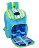 CaseyStriped Picnic Backpack 4 Person Blue &amp; Green Retail