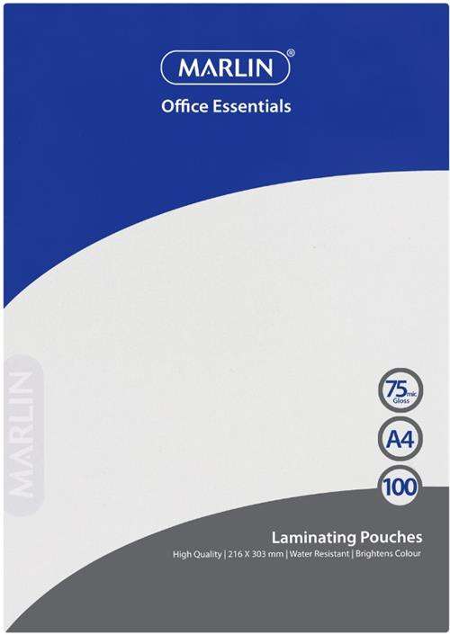 Marlin Office Essentials Laminating Pouches A4 100&apos;s 75mic
