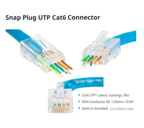 Ellies Cat6 UTP RJ45 Modular Snap Plugs 50 Pack