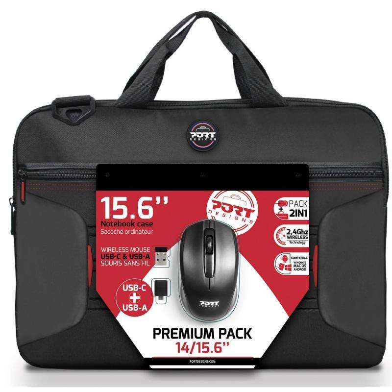 Port Premium Pack 15.6" Toploader Bag with Wireless Mouse Bundle