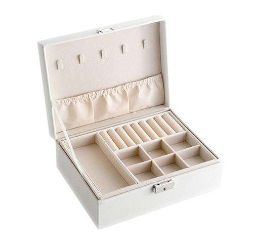 Casey Double Layer White Faux Leather Jewelery Storage Box