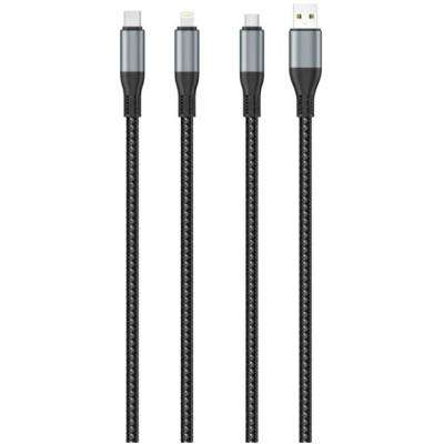 Ezra 3in1 Black Braided 2.4A 1Meter Data Cable