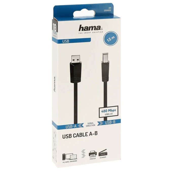 Hama 1.5 m USB 2.0 USB-A USB-B Cable Black