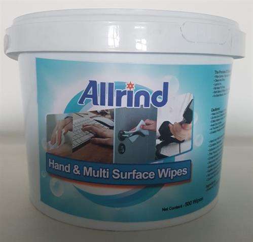 Casey Allrind Disinfectant Hand and Multi Surface Sanitizing Wet- Wipes 500 Sheets