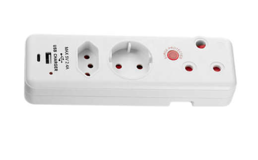 Ellies  3 Way Medium Surge adaptor Schukowith type C + USB