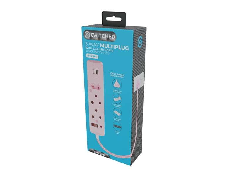 2x 3 Way Surge  Multiplug with Dual  USBs White-3M