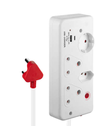 Ellies  4 Way Medium Surge Multiplug with USB-A+USB-C 05M