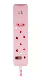 2x 3 Way Surge  Multiplug with Dual  USBs   Pink-0.5M