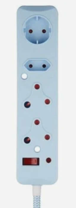 2x Switcched 4 Way Surge Multiplug 0.5M Braided Cord Blue