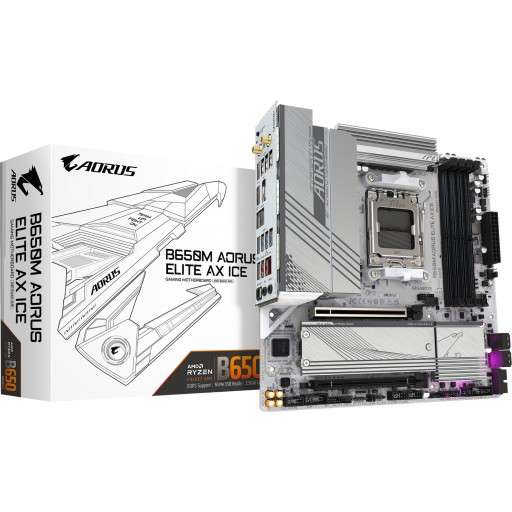 Gigabyte B650M AORUS ELITE AX ICE AMD B650 Ryzen Socket AM5 Micro-ATX Desktop Motherboard