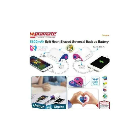Promate Couple 5200mAh Split Heart Universal Back up Battery