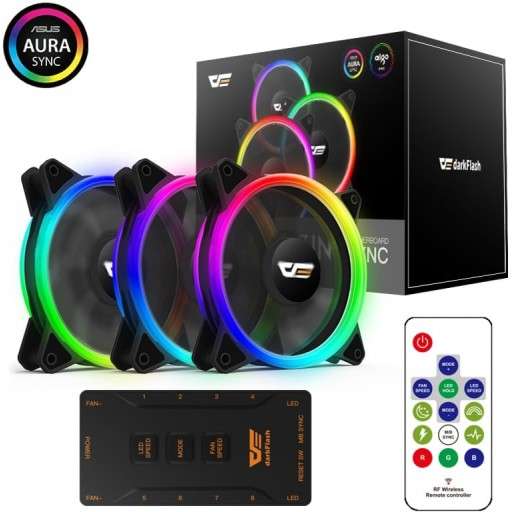 DarkFlash DR12 PRO ARGB 3-in-1 1200 RPM Black Case Fan - 3 Pack