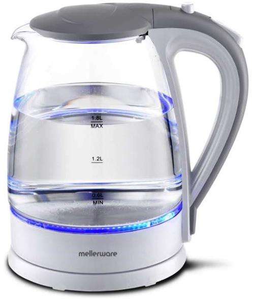 Mellerware 360 Degree Cordless Kettle Glass White - "Cloud" 1.8Litre