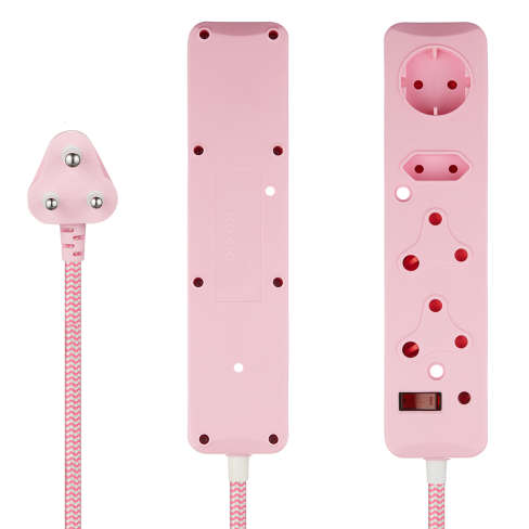 2x Switched 4 Way Surge Multiplug 3M Braided Cord Pink
