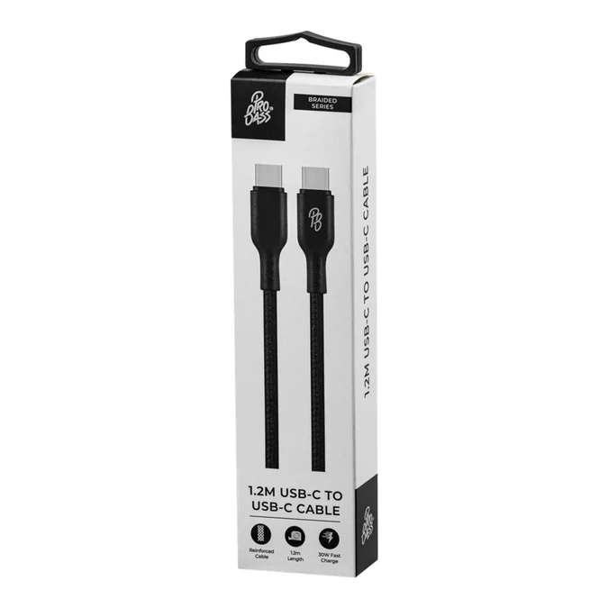 Pro Bass Cord Series 1.2m 30W Type-C to Type-C Braided Black