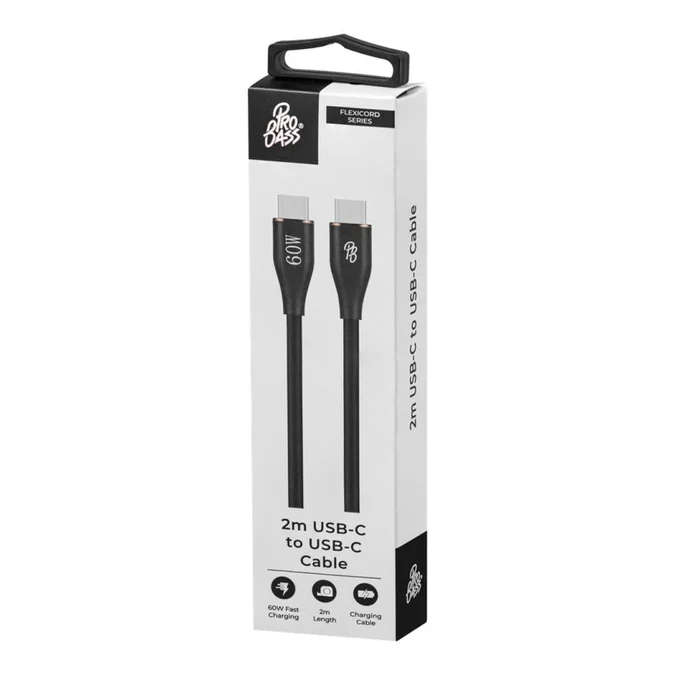 Pro Bass FlexiCord Series 2m USB To Type-C Charging Cable - Black