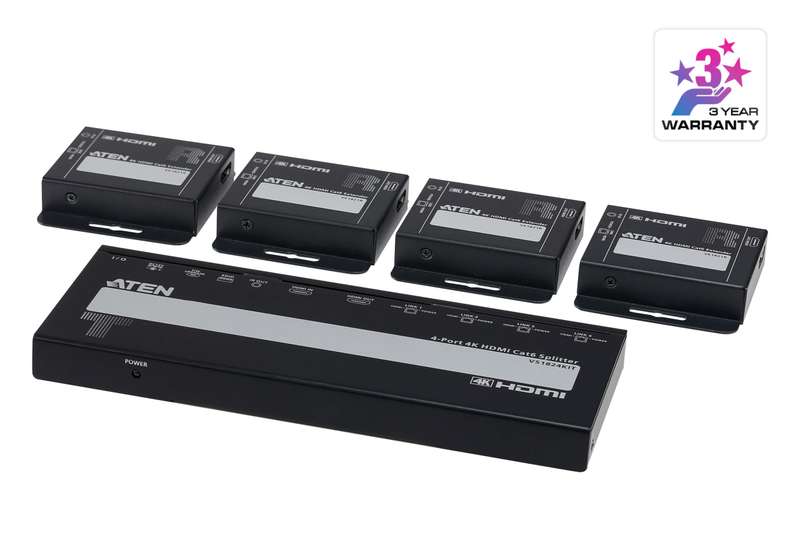 Aten 4-Port 4K HDMI Cat 6 Splitter with Receivers - 1 splitter and 4 receiver