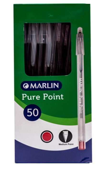 Marlin Pure Point Transparent Pens Box of 50 Colour: Red