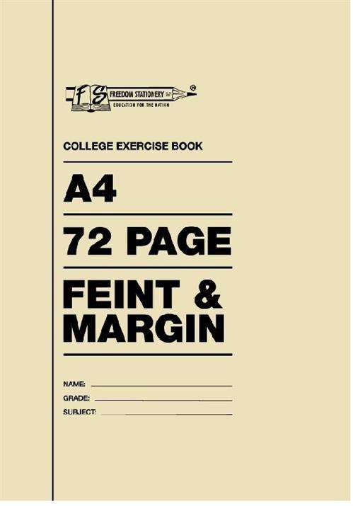 Freedom A4 72 Pages College Exercise Book Feint And Margin 5 Pack- Soft Durable Cover