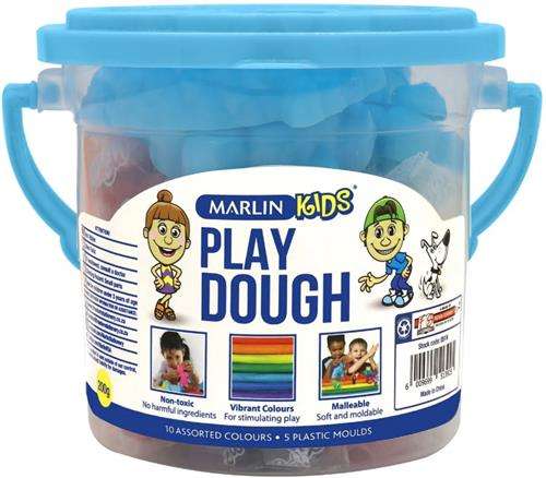 Marlin Kids Play Dough 200g Bucket Pack of 10 Assorted Bright Colours
