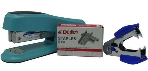DLOffice Basic Mini Half Strip Stapler Set Blue - Includes Stapler , Stapler Remover And Mini Box...