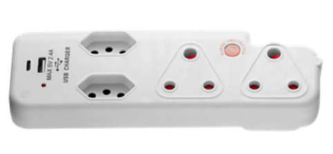 Ellies  4 Way Medium Surge adaptor with type C + USB