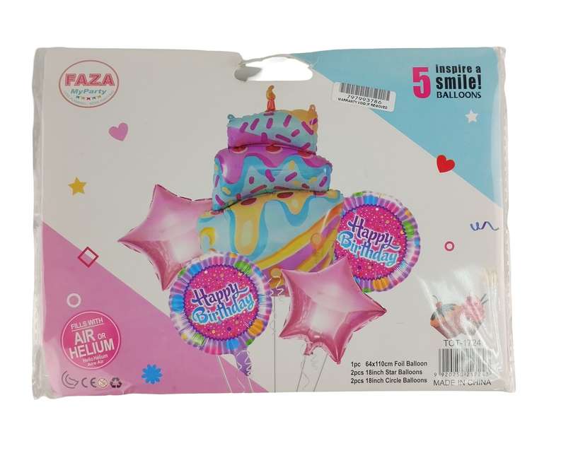 Casey 5pc Pink and Blue Themed Birthday Balloon Set