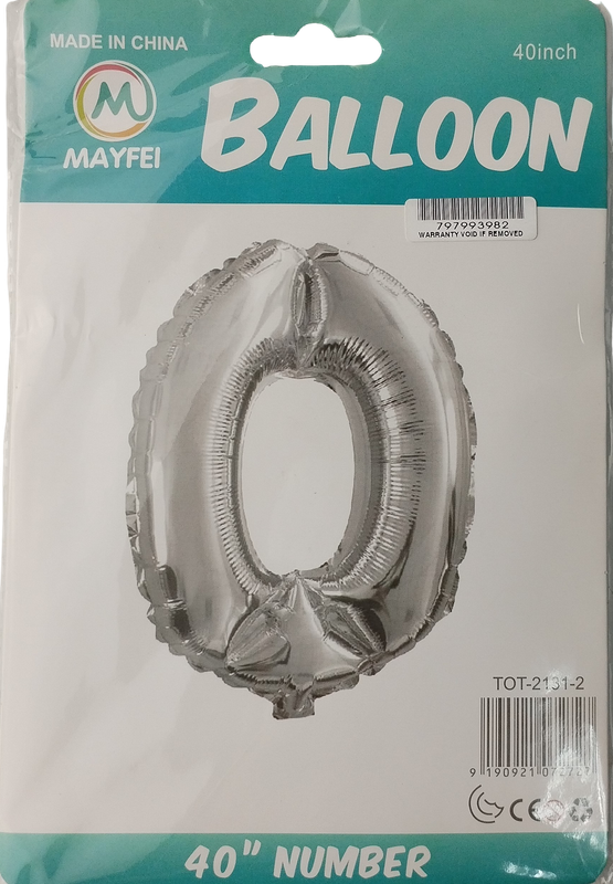 Casey 102cm Silver Balloon Number 0
