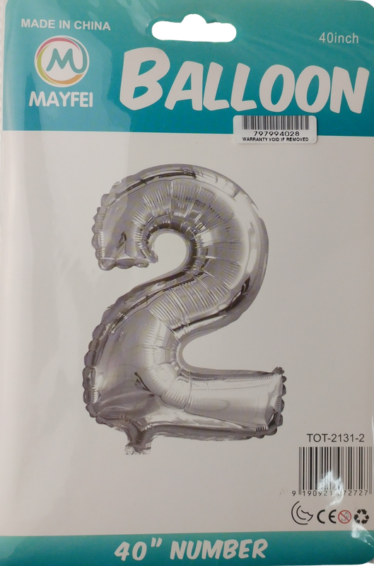 Casey 102cm Silver Balloon Number 2