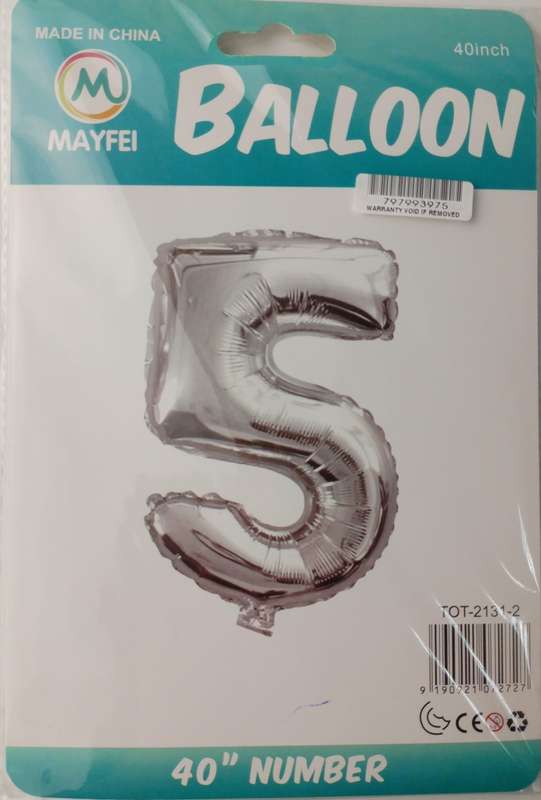 Casey 102cm Silver Balloon Number.5 Retail Packaging No