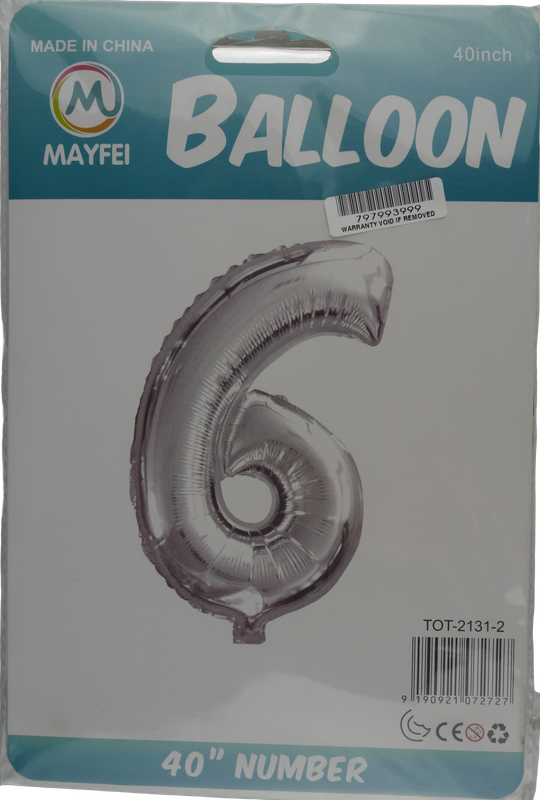 Casey 102cm Silver Balloon Number 6