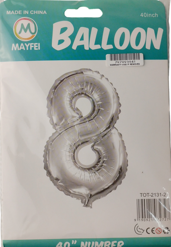 Casey 102cm Silver Balloon Number 8