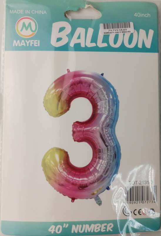 Casey 102cm Rainbow Balloon Number.3