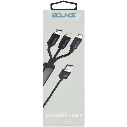 Bounce Cord series 3 in 1 charge cable 1m - black