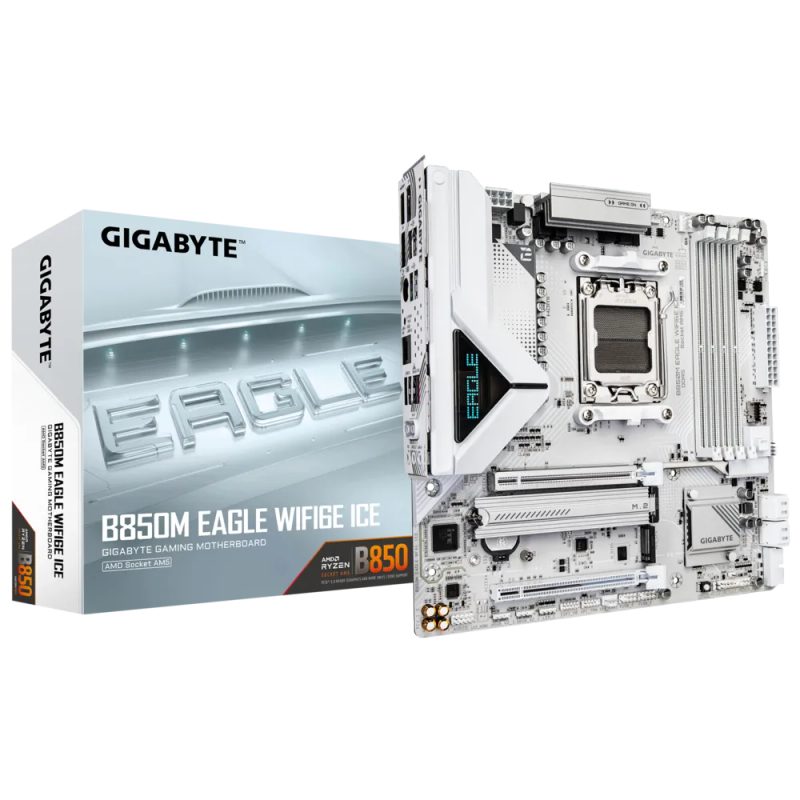 Gigabyte B850M Aorus ELITE WiFi 6E Ice AMD B850 Chipset Ryzen AM5 Socket Micro ATX Motherboard wi...