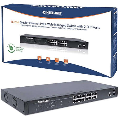 Intellinet 16-Port Gigabit Ethernet PoE+ Web-Managed Switch with 2 SFP Ports