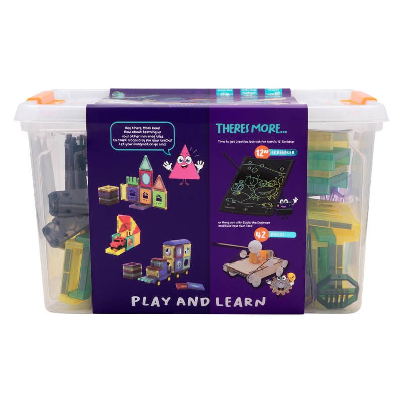 Edu-matic Mini-Mag Magnetic Tile Tracks with 2 cars and 93 pieces