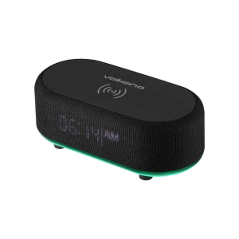 Volkano Radiant 2 Alarm Clock with Wireless Charging and Speaker - Black