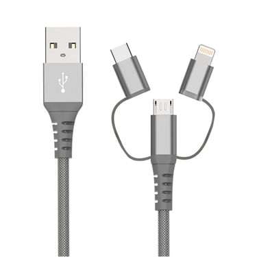 3-in-1 Cirago Charge and Sync Cable (Space Gray, Braided) ***New Launc