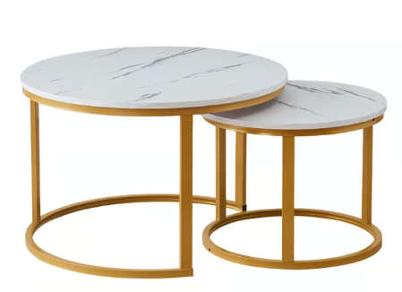 Everfurn Nile Nesting Coffee Table White & Gold 2 Piece
