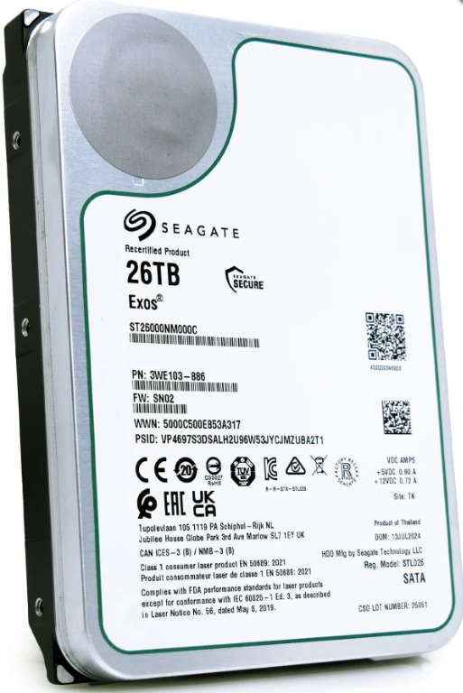 26TB Seagate Exos, (Enterprise), 3.5'', SATA 6Gb/s, 7200 RPM, Factory