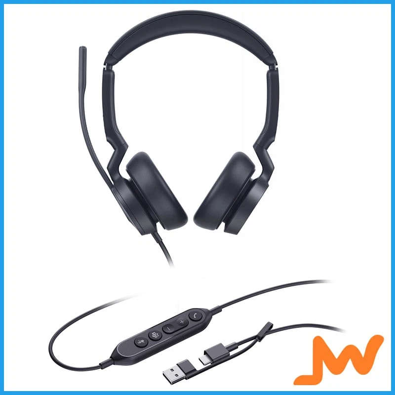 Yealink UH46 Dual USB Headset, USB-C with USB-C/A Adapter, MS Teams Certified