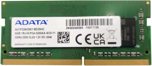 8GB Adata, 1Rx16, DDR4-3200Mhz, SODIMM, 1.2V, PC4-25600, Notebook Memory