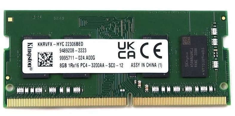 8GB Kingston, 1Rx16, DDR4-3200Mhz, SODIMM, 1.2V, PC4-25600, Notebook Memory