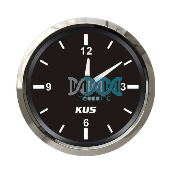 Kus 52mm Marine Clock - Black With Stainless Steel Bezel