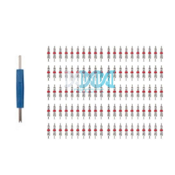100 Piece Tyre Valve Core Set With Valve Tool
