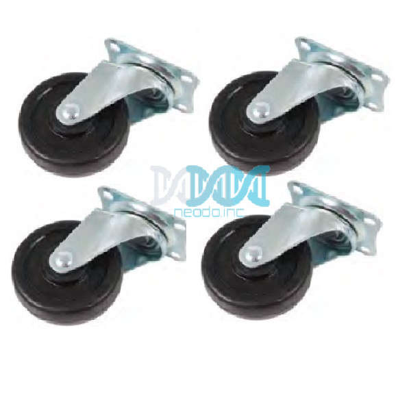 4 Piece 75mm Rubber Wheel Castor Wheel Set